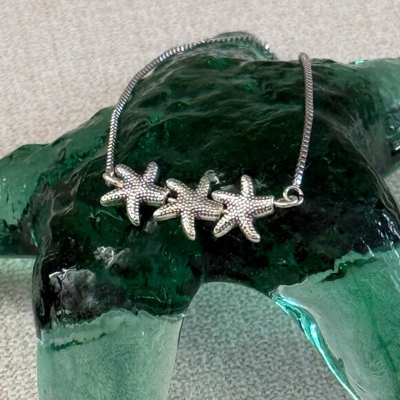 Silver Tone Adjustable Slider Bracelet with Silver Starfish - Picture 1 of 5